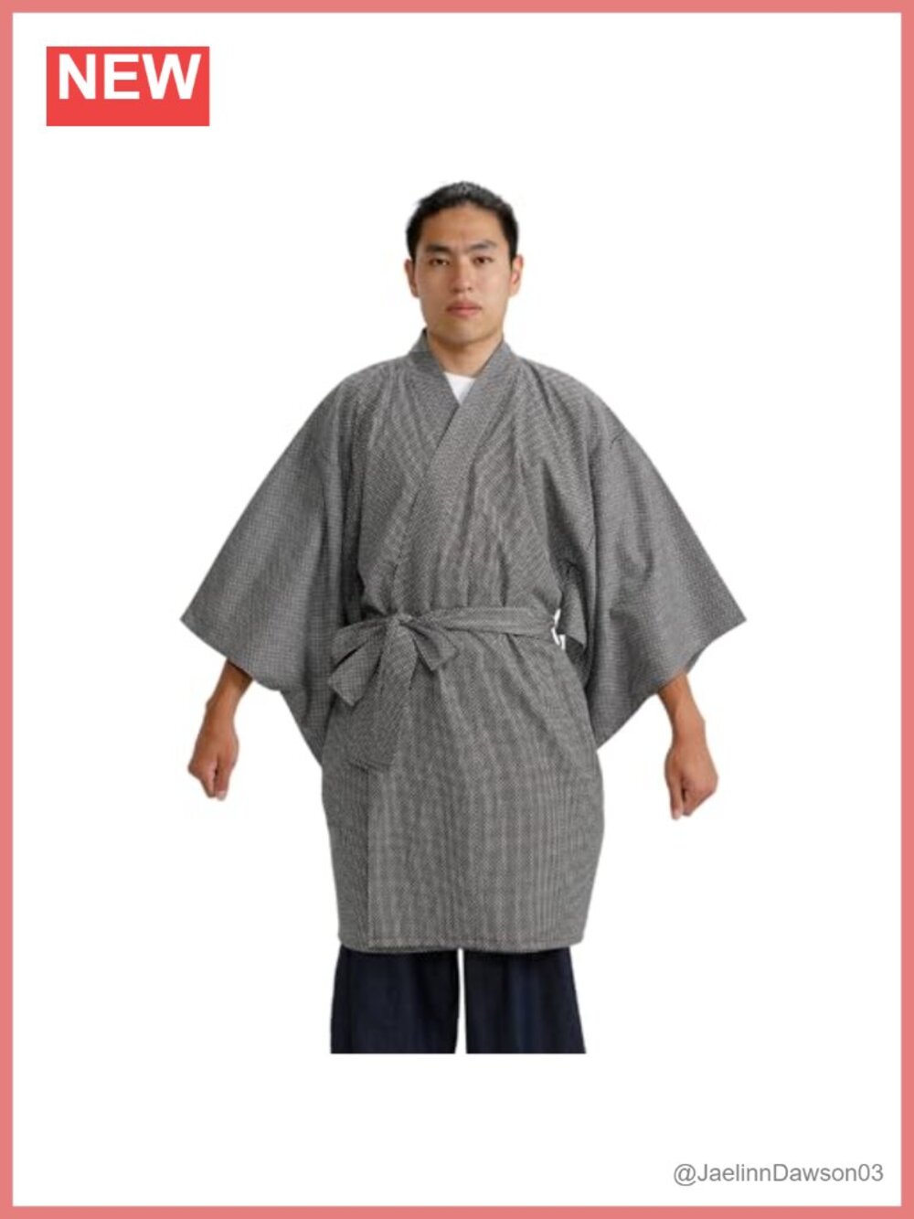 Japanese Sashiko Happi Coat 100% Cotton Dobby Weave Cardigan with Obi